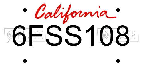 6FSS108 California License Plate