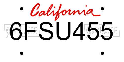 6FSU455 California License Plate