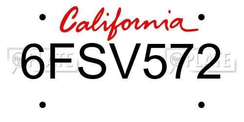 6FSV572 California License Plate