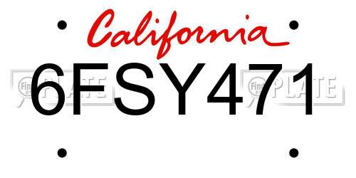 6FSY471 California License Plate