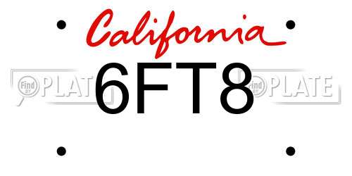 6FT8 California License Plate