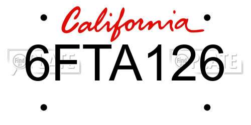 6FTA126 California License Plate