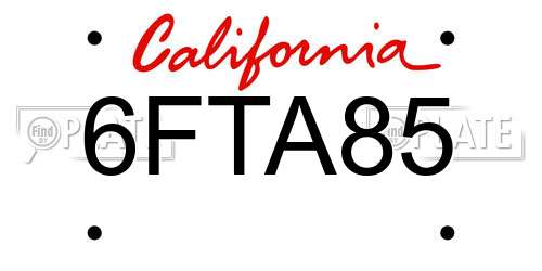 6FTA85 California License Plate