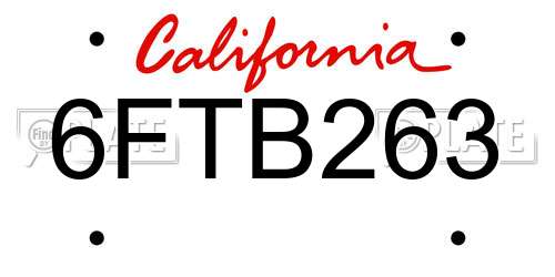 6FTB263 California License Plate