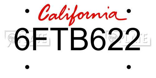 6FTB622 California License Plate