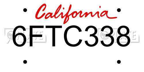 6FTC338 California License Plate