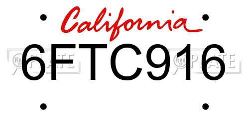 6FTC916 California License Plate
