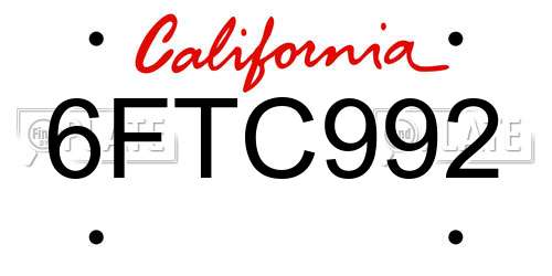6FTC992 California License Plate