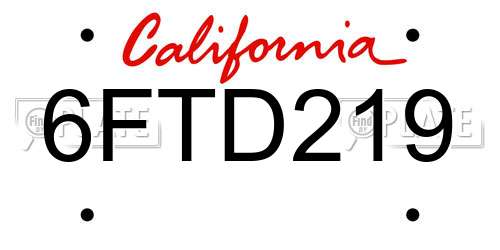 6FTD219 California License Plate
