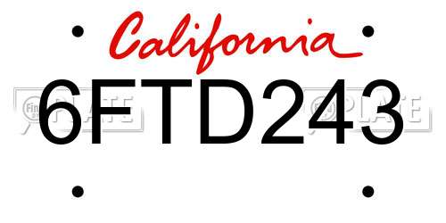 6FTD243 California License Plate