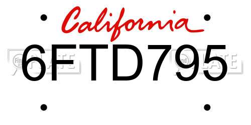 6FTD795 California License Plate