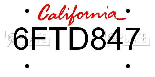 6FTD847 California License Plate