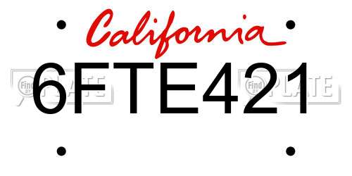 6FTE421 California License Plate