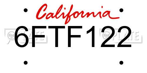 6FTF122 California License Plate