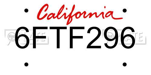 6FTF296 California License Plate