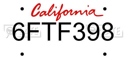 6FTF398 California License Plate