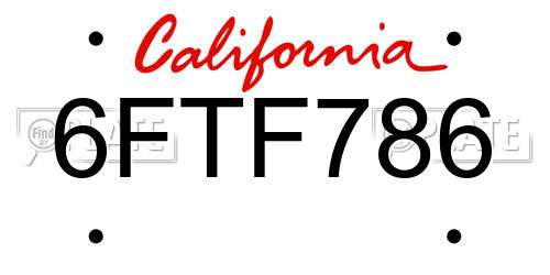 6FTF786 California License Plate