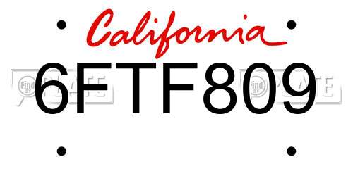 6FTF809 California License Plate