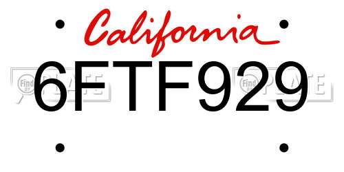 6FTF929 California License Plate