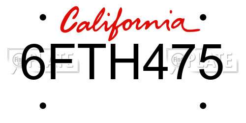6FTH475 California License Plate
