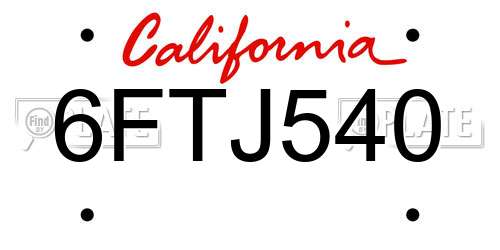 6FTJ540 California License Plate