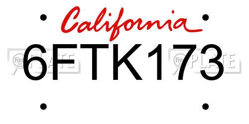 6FTK173 California License Plate