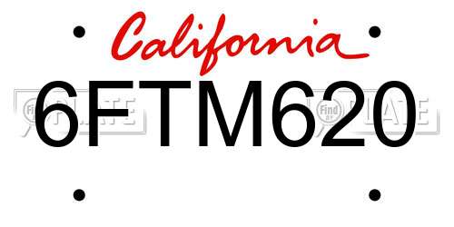 6FTM620 California License Plate