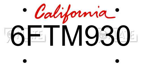 6FTM930 California License Plate