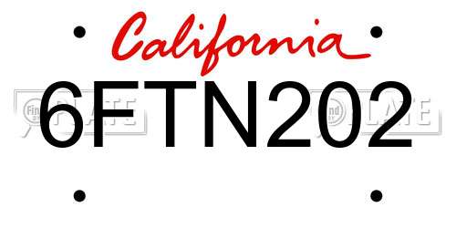 6FTN202 California License Plate