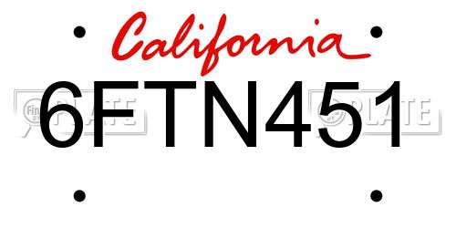 6FTN451 California License Plate