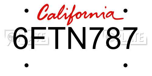 6FTN787 California License Plate