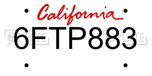 6FTP883 California License Plate