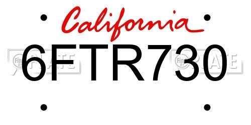 6FTR730 California License Plate