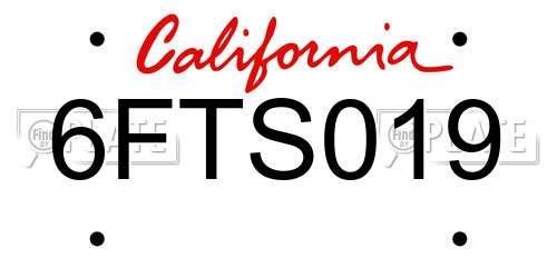 6FTS019 California License Plate