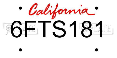 6FTS181 California License Plate