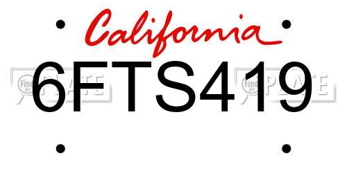 6FTS419 California License Plate