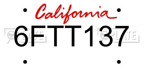 6FTT137 California License Plate