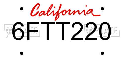 6FTT220 California License Plate