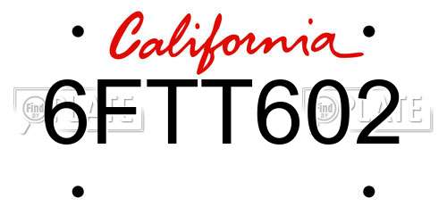 6FTT602 California License Plate