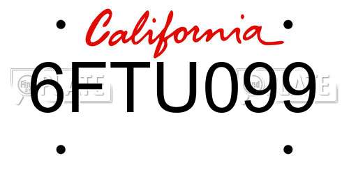 6FTU099 California License Plate