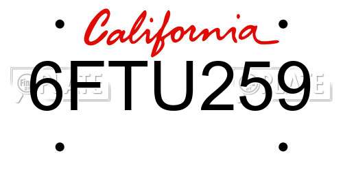 6FTU259 California License Plate