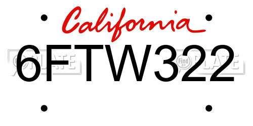 6FTW322 California License Plate