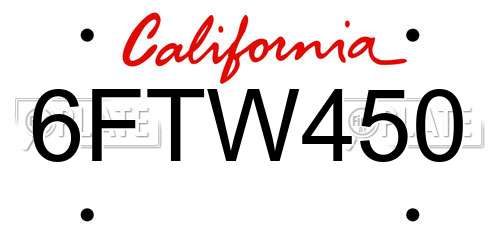 6FTW450 California License Plate