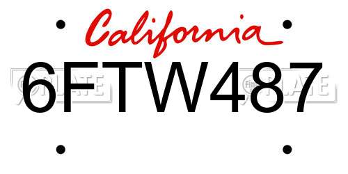 6FTW487 California License Plate