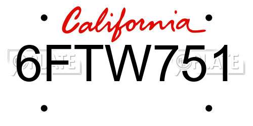 6FTW751 California License Plate