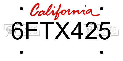 6FTX425 California License Plate