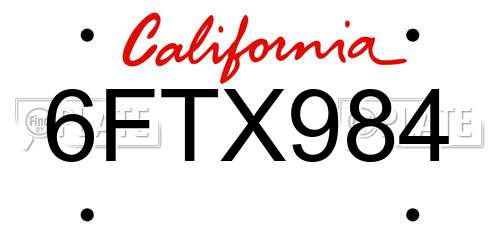 6FTX984 California License Plate