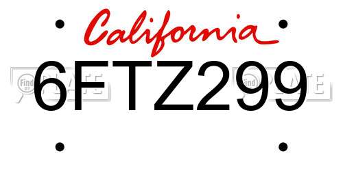 6FTZ299 California License Plate