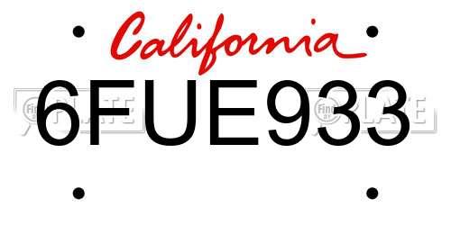 6FUE933 California License Plate