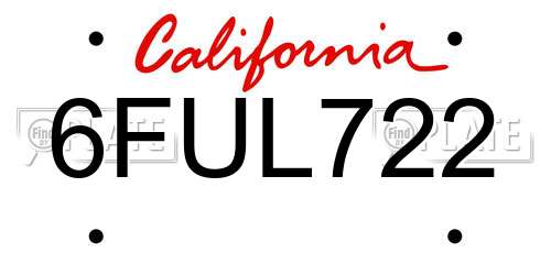 6FUL722 California License Plate